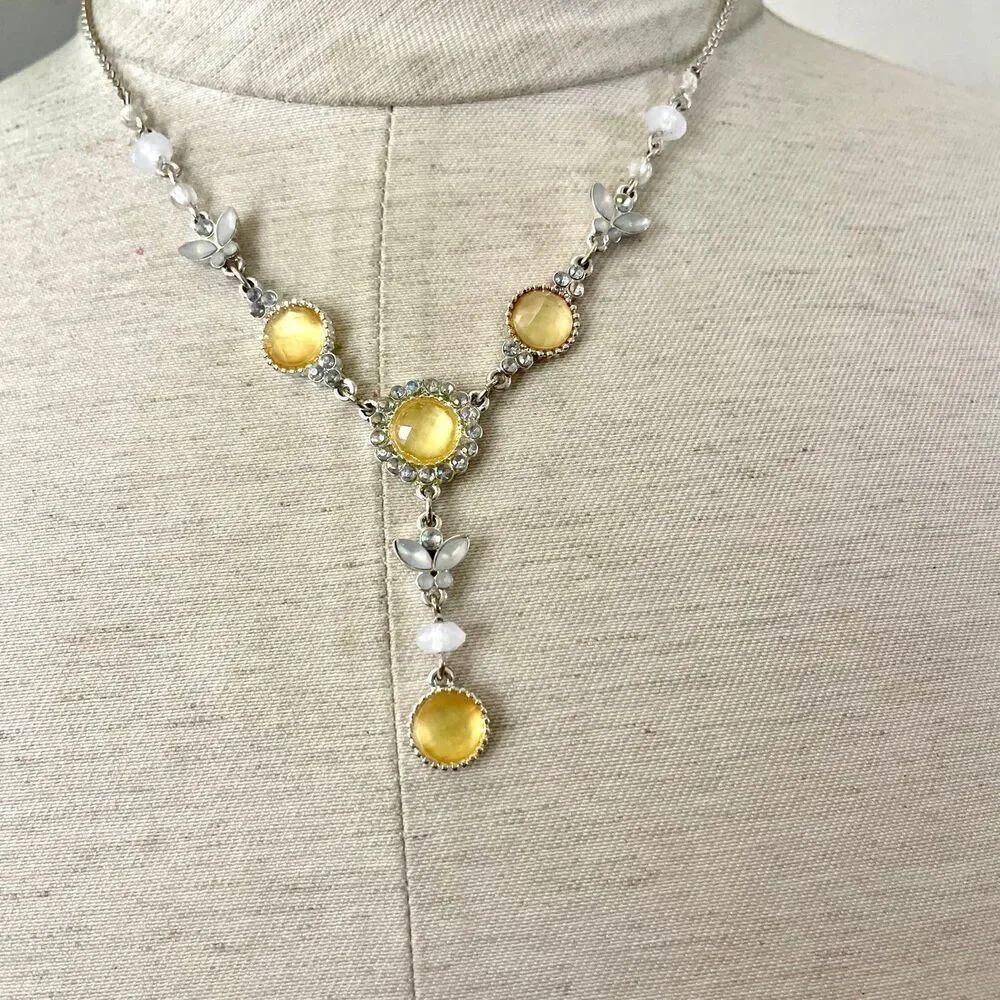 Vintage Avon silver tone yellow butterfly necklace
